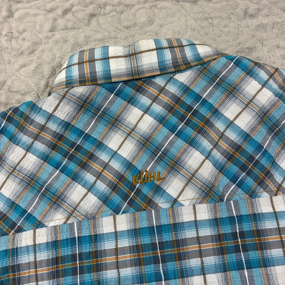 Kuhl Mens Hiking Button Down Shirt Size XXL Plaid Short Sleeve Blue - Picture 10 of 10